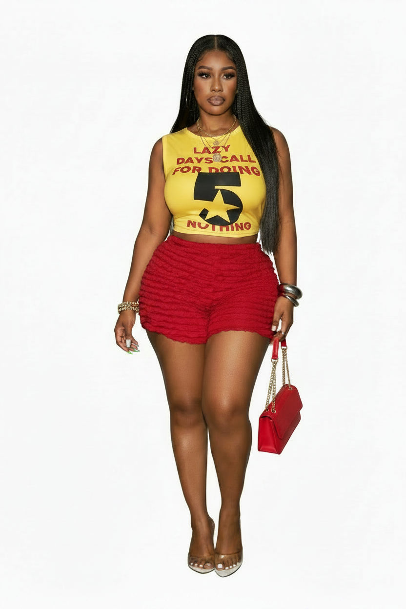 Two Piece Set Red & Yellow Short Shorts with Top 💛🧡❤️