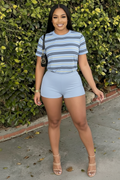 Blue Striped Tee & Shorts Set