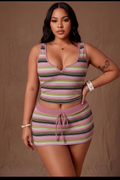Pink Striped Ribbed Knit Two-Piece Set