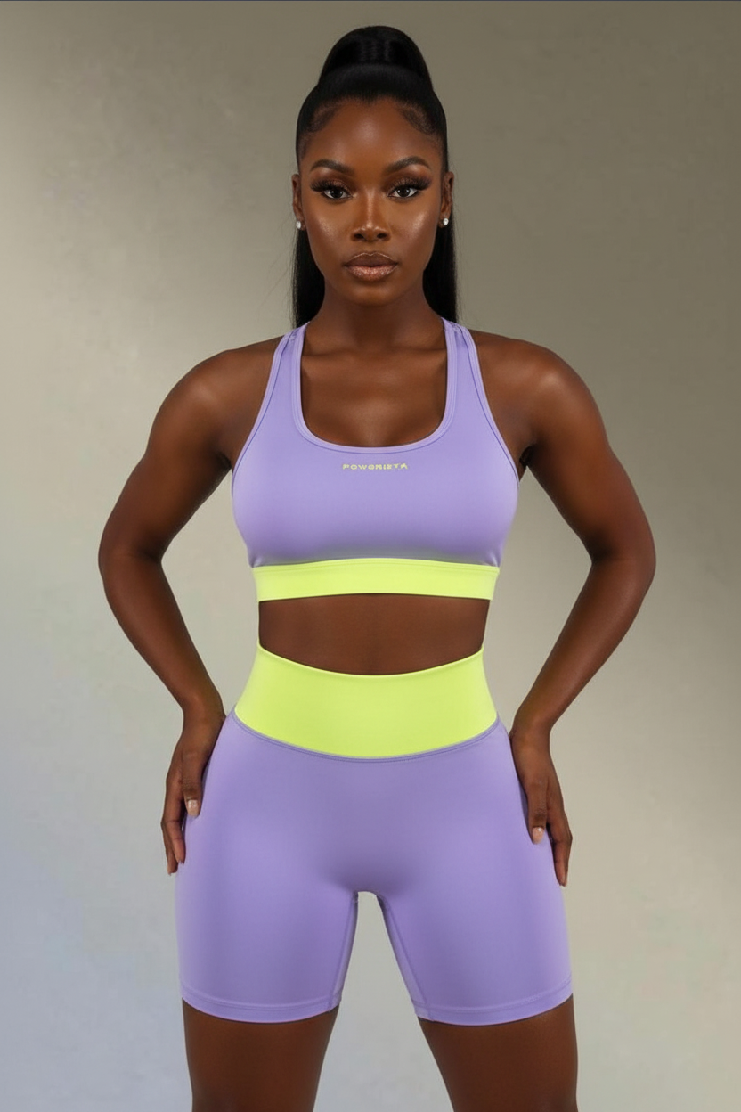 Lavender & Neon Yellow Active Two-Piece Set