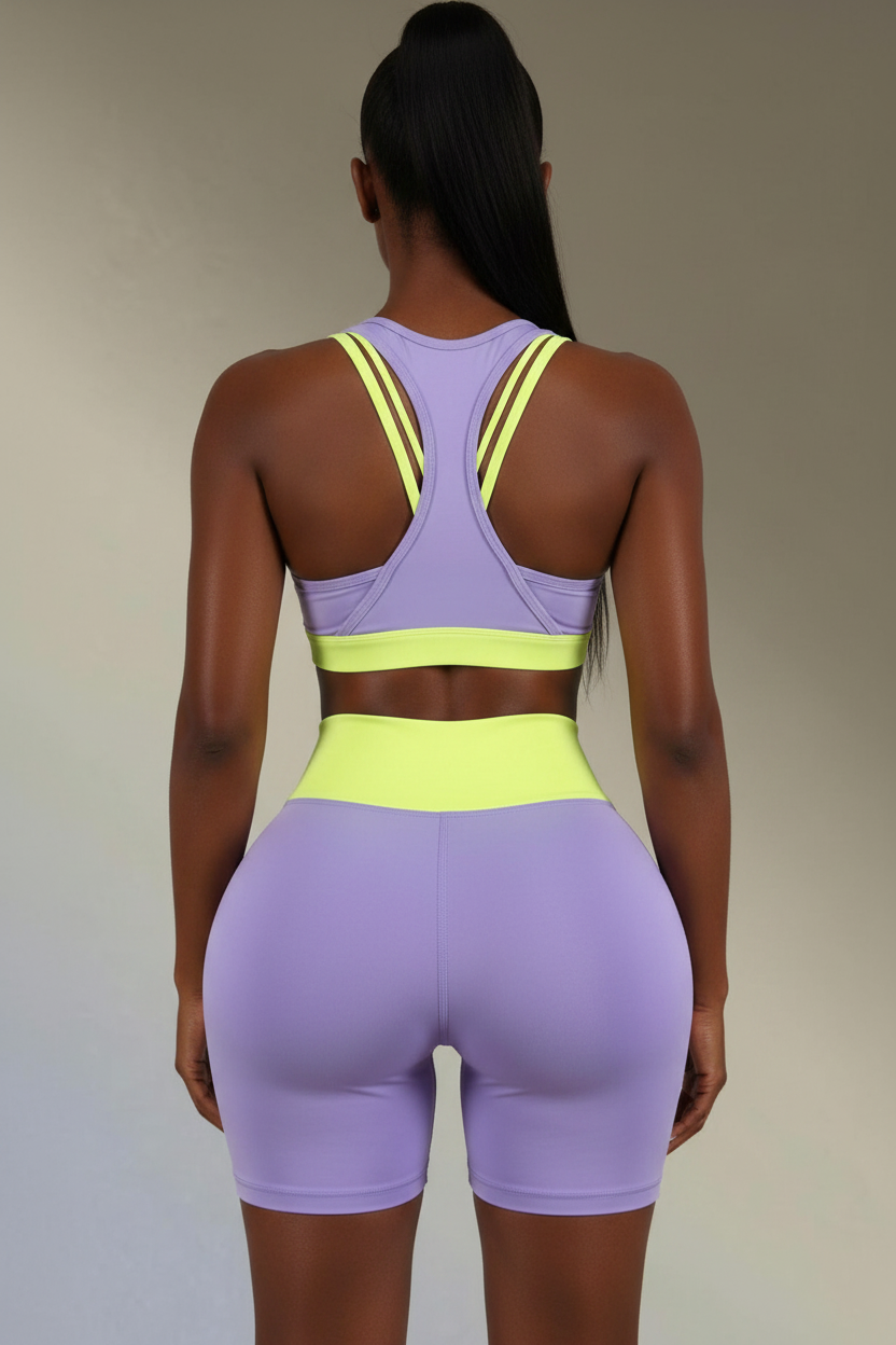 Lavender & Neon Yellow Active Two-Piece Set
