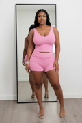 Pink Ribbed Crop Tank & Biker Shorts Setts a